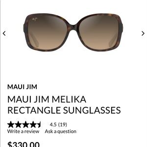 MAUI JIM MELIKA RECTANGLE SUNGLASSES $330 MSRP